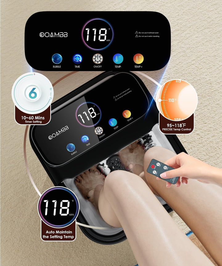 OOAMBB Masajeador de pies plegable para spa con calor, burbujas, co...