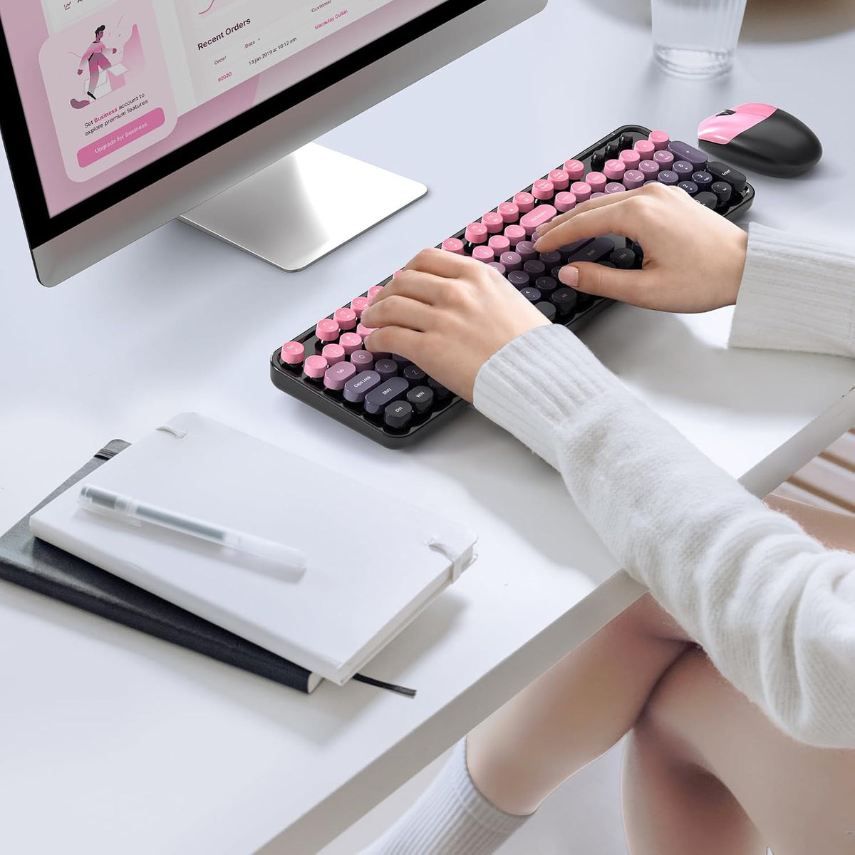 MOWUX - Combo de teclado y mouse inalámbricos, máquina de escribir...