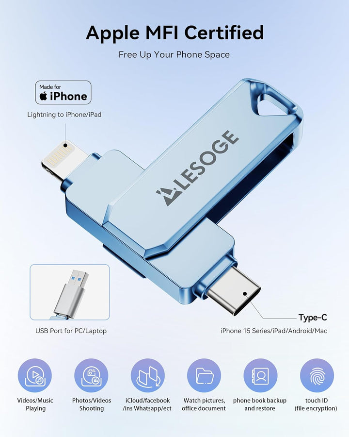 Unidad Flash de 512GB Certificada MFi para iPhone Photo Stick Thumb...