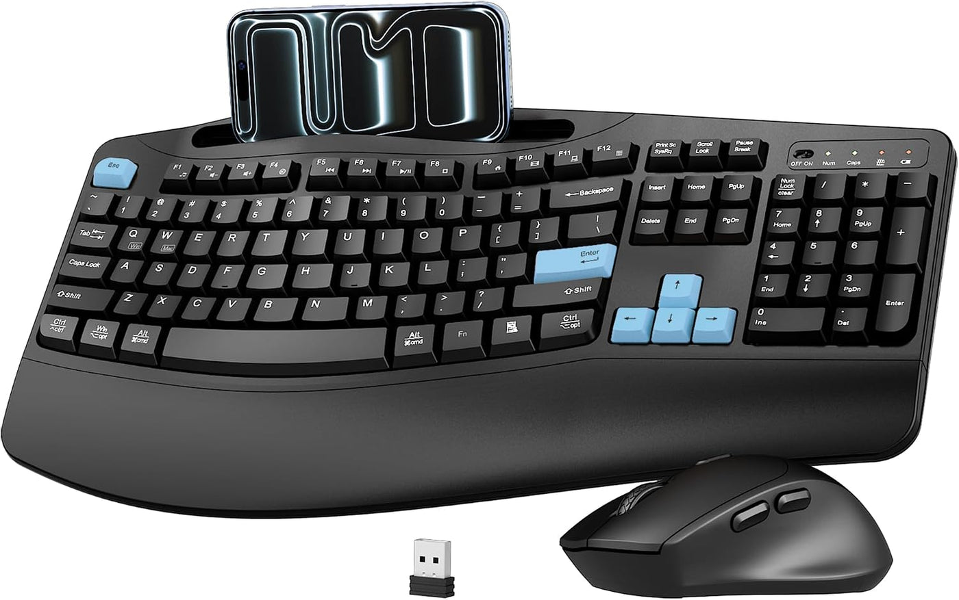 Combo de teclado y mouse inalámbricos, teclas de onda ergonómicas d...