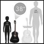 Ashthorpe Guitarra acústica para principiantes de 38 pulgadas (negra), kit de inicio con bolsa de concierto, cuerdas adicionales, correa, púas y lecciones