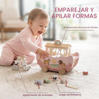 Joyreal Juguete de madera rosa del arca de Noé para regalos de bautismo de