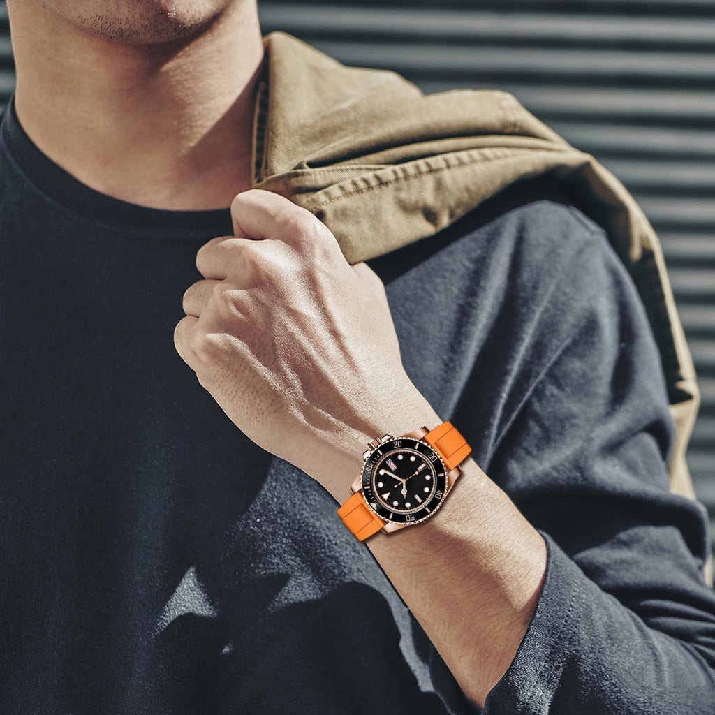 Juntan FKM Correa de reloj de goma para hombres y mujeres, 0.787 pulgadas, 0.866 pulgadas, correa de reloj de goma fluorada con cierre clásico de despliegue de buceo