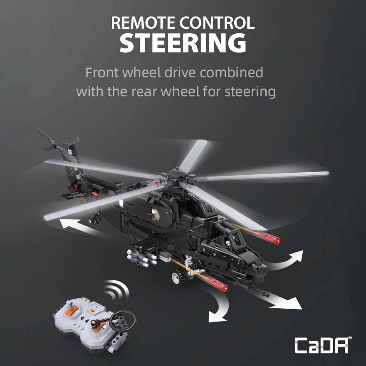 CADA Z-10 Kit de construcción de helicóptero motorizado – 989 piezas con batería recargable, motores duales, controlador de 2.4 GHz – Juego de helicóptero de ladrillo RC compatible con las principales