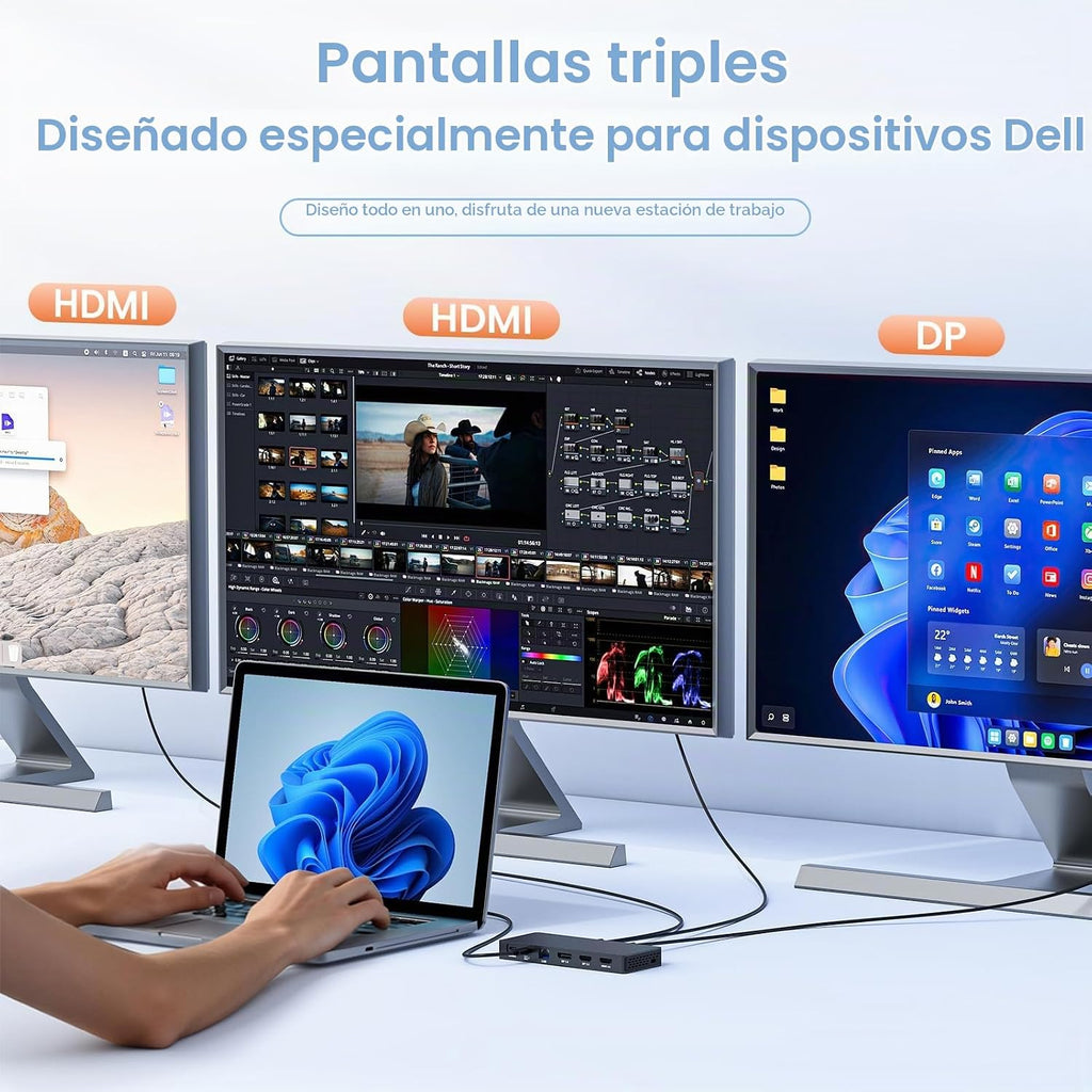 Nueva estación de acoplamiento Dell con doble HDMI+DisplayPort con adaptador de corriente, 13 en 1 Dell Thunderbolt Dock para XPS, Inspiron, Latitude, Precision, Vostro, G/Alienware, etc