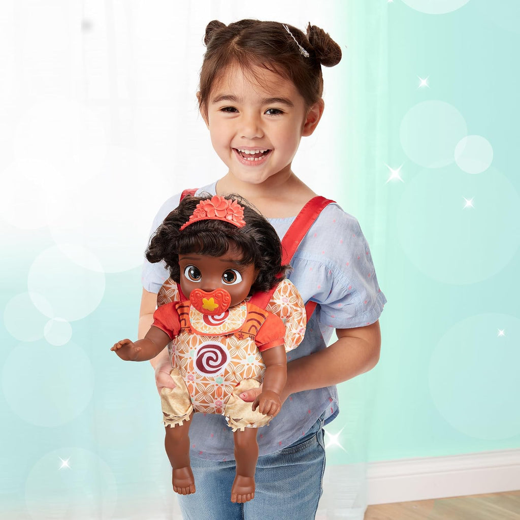 Disney - Muñeca de la princesa Baby Moana de lujo con tiara, portabebé, amigo de felpa, chupón, babero y biberón [Exclusivo de Amazon]
