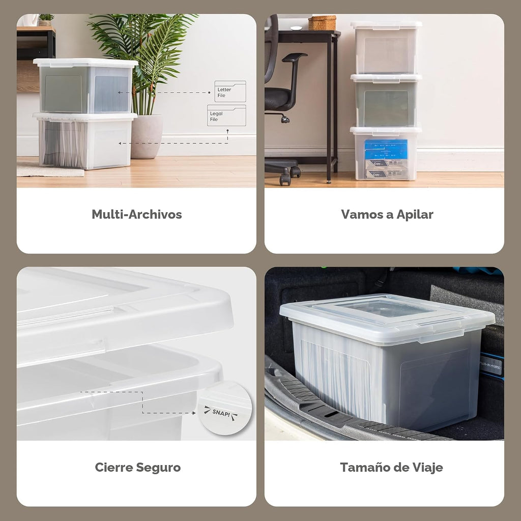 IRIS USA - Caja de archivos, organizador de archivos de plástico con tapas para archivos de cartas/documentos legales, caja de documentos portátil para mudanza, contenedor de almacenamiento con tapa
