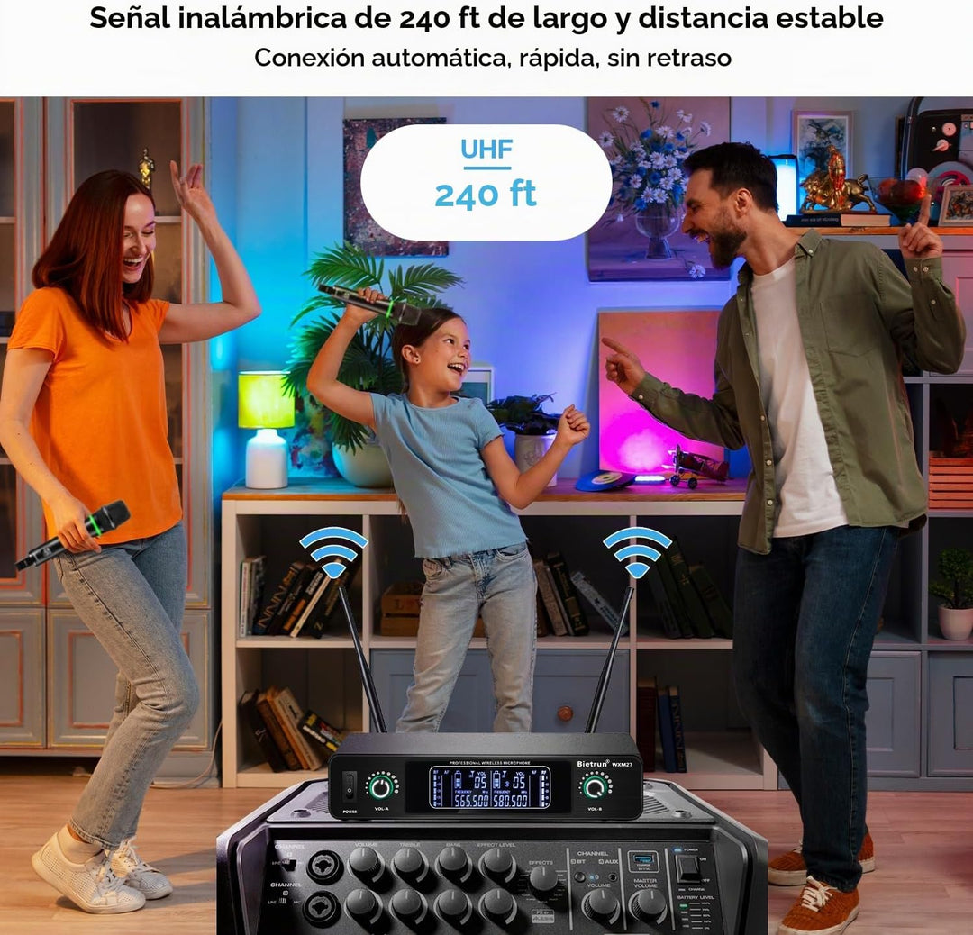Bietrun Micrófono inalámbrico, sistema de micrófono dinámico inalám...
