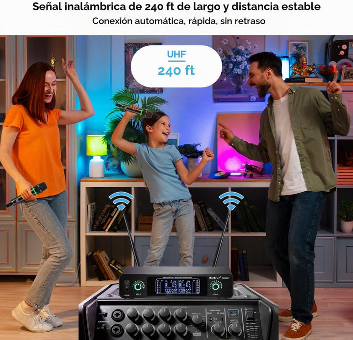 Bietrun Micrófono inalámbrico, sistema de micrófono dinámico inalám...
