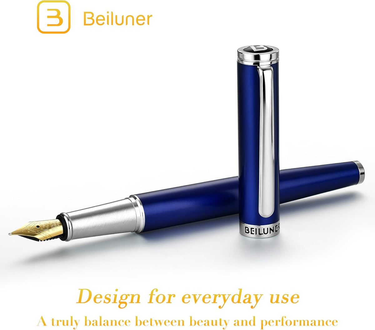 BEILUNER Juego de pluma estilográfica de lujo, plumín medio dorado sólido de 24 quilates, edición limitada clásica moderna, incluye 6 cartuchos de tinta y convertidor de recarga de tinta con estuche