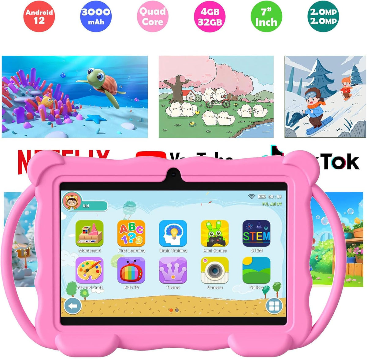 Nyxolaria Tableta infantil de 7 pulgadas para niños, tableta de apr...