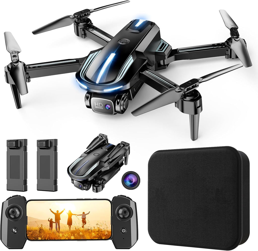 Dron con cámara para adultos principiantes y niños, divertido mini dron plegable 1080P para emocionante juego en interiores y exteriores, cuadricóptero RC con 2 baterías, arranque con una tecla, fácil