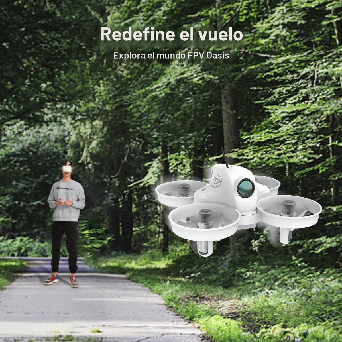APEX FPV Drone Kit con gafas FPV de 120° de ancho, 3 baterías RTF Drone (blanco)