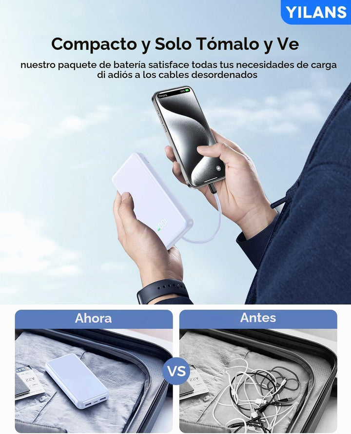 Cargador portátil, banco de energía de 50000 mAh, cable integrado,...