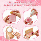 Juego de juguetes de maquillaje de madera para niñas, kit de maquillaje para niños de 3 a 5 años con sombra de ojos, rímel, perfume, rubor, espejo, bolsa, regalos de cumpleaños para niñas