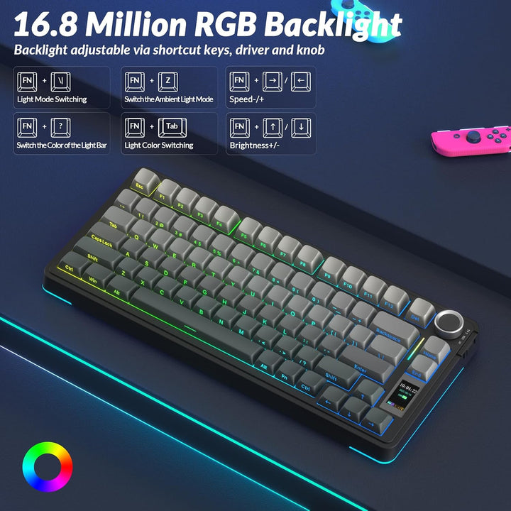 AULA Teclado mecánico inalámbrico S75 PRO con pantalla y perilla, t...