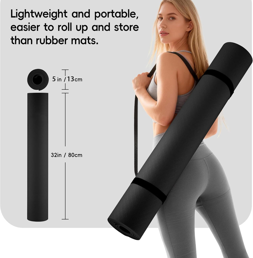 Tapete de yoga extra ancho de 72 x 32 pulgadas, tapete de ejercicio antideslizante de TPE para entrenamiento en casa, tapete de yoga grande de alta densidad de 0.236 pulgadas para hombres y