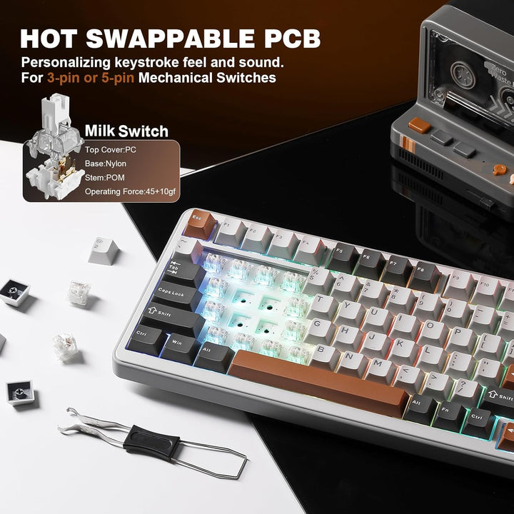 YUNZII Teclado Mecánico Inalámbrico B75 PRO, Diseño 75% con Perilla...
