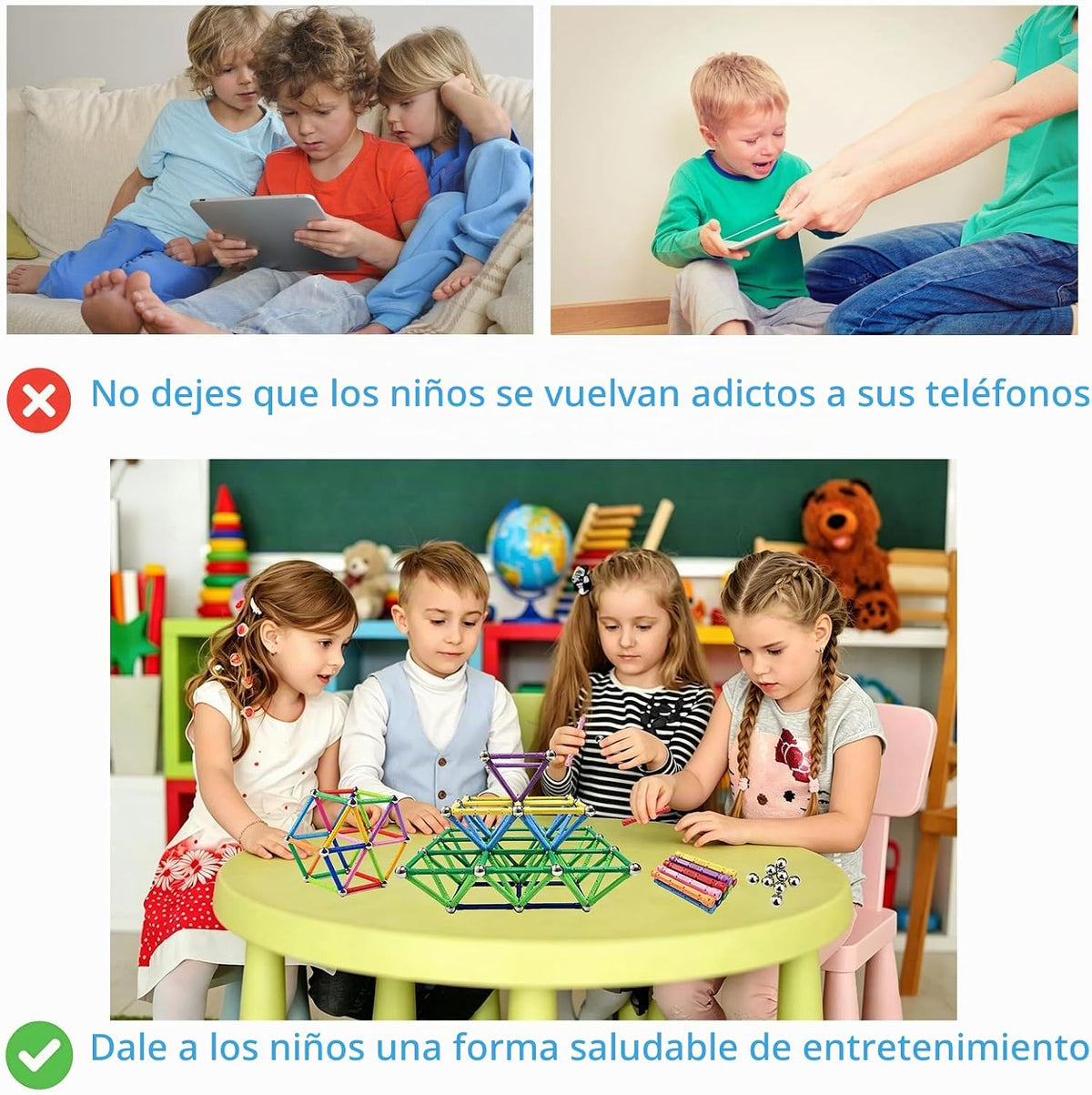 Juego de 155 bloques de construcción magnéticos, varillas magnéticas de 2.3 pulgadas y bolas no magnéticas, juguete de construcción STEM 3D para niños adultos, cumpleaños educativo de padres e