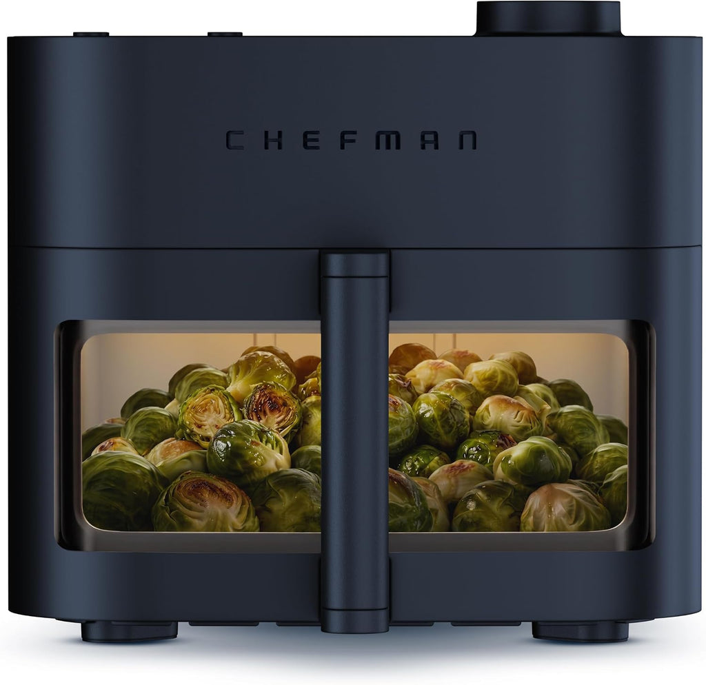 Chefman Freidora de aire Crispinator 7 en 1 con capacidad de 8 cuartos de galón, temperatura máxima de 450 °F y tecnología TurboFry Pro para resultados rápidos y uniformes, hornear, asar, deshidratar, ventana de visión, cesta antiadherente con revestimien