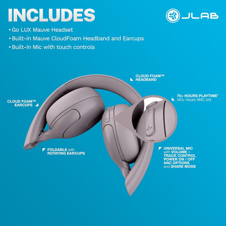 JLab Go Lux ANC - Auriculares inalámbricos, malva, cancelación acti...