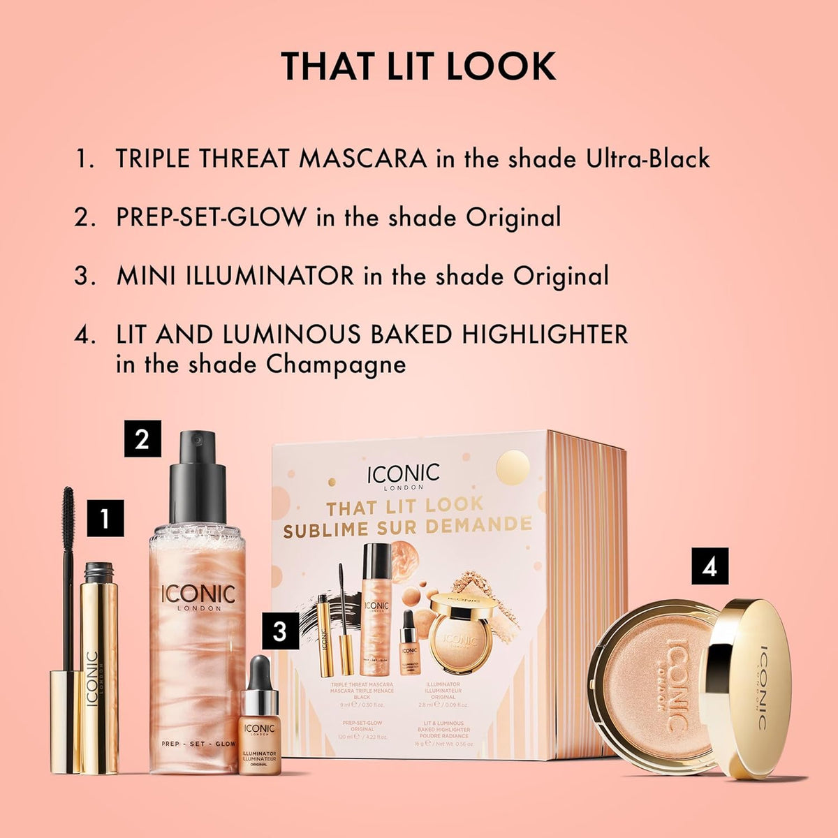 ICONIC LONDON Makeup Set for Natural Glow and Radiant Highlight, Pe...