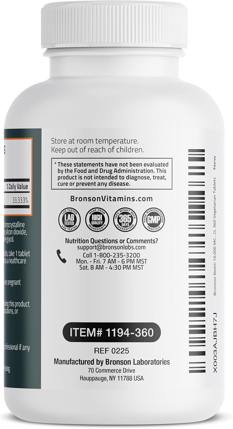 Bronson Biotina 10,000mcg, Mejora la salud del cabello, la piel y l...