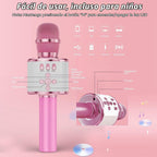 BONAOK Micrófono de karaoke para niños y adultos, micrófonos Bluetooth, micrófono para cantar con luces de discoteca, efecto eco, altavoz integrado, reproductor de karaoke portátil para regalos de fiesta de viaje Q78 (rosa claro)