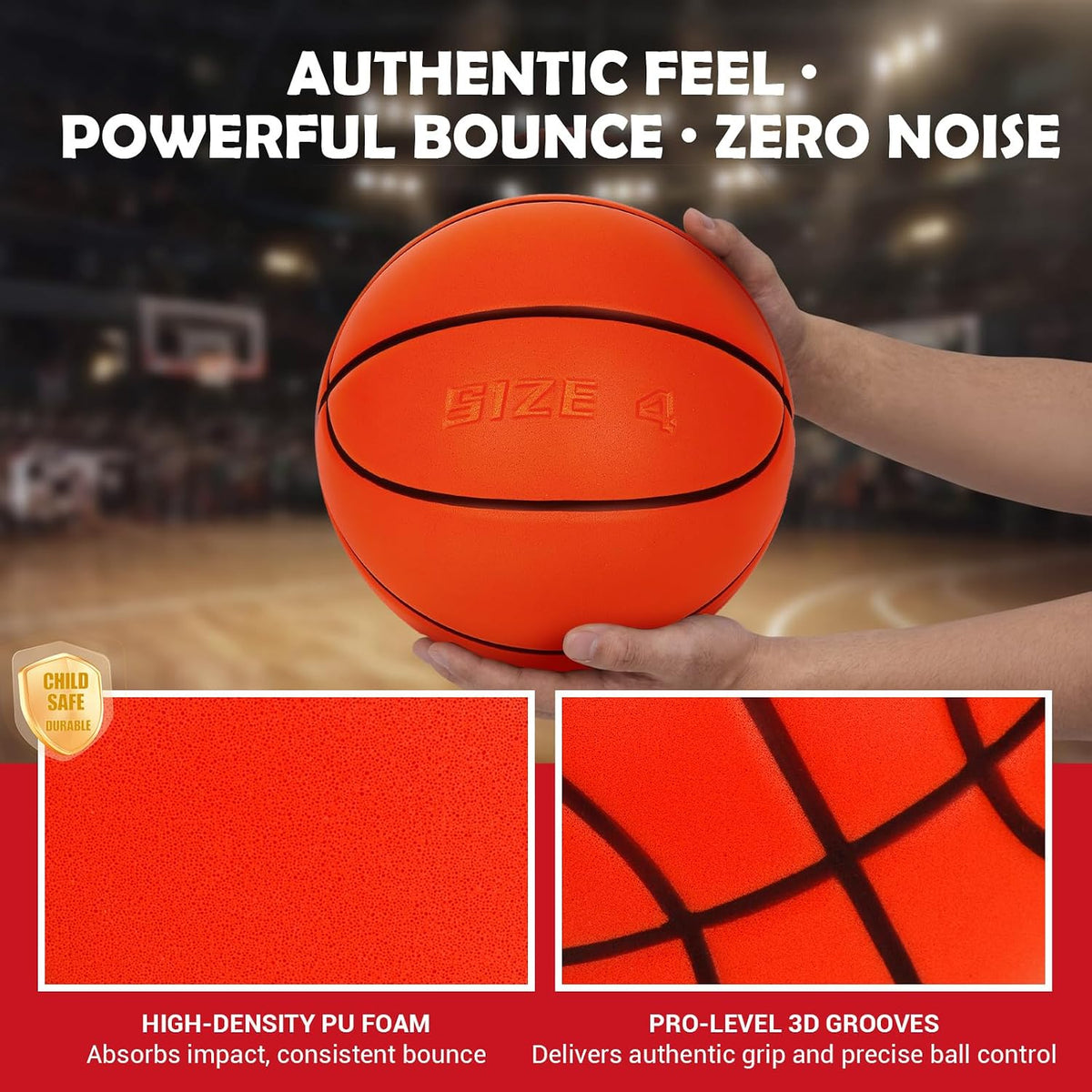 Aro de baloncesto interior sobre la puerta con balón silencioso