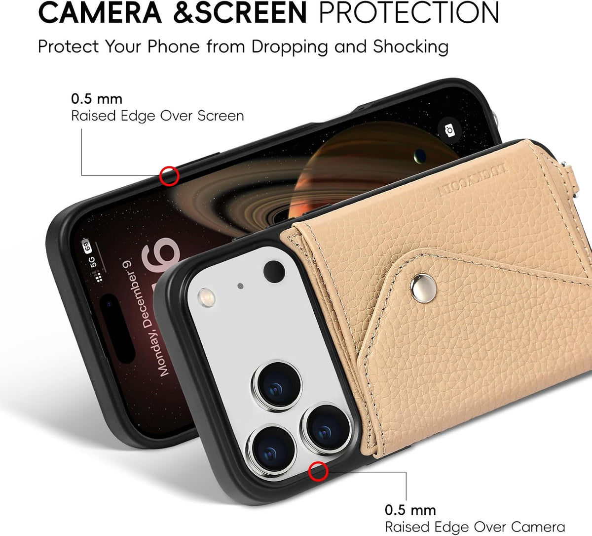 Funda tipo cartera cruzada para iPhone 18 Pro, con tarjetero expandible, de cuero de grano completo de alta calidad con correa ajustable, funda de cartera manos libres para mujer, color
