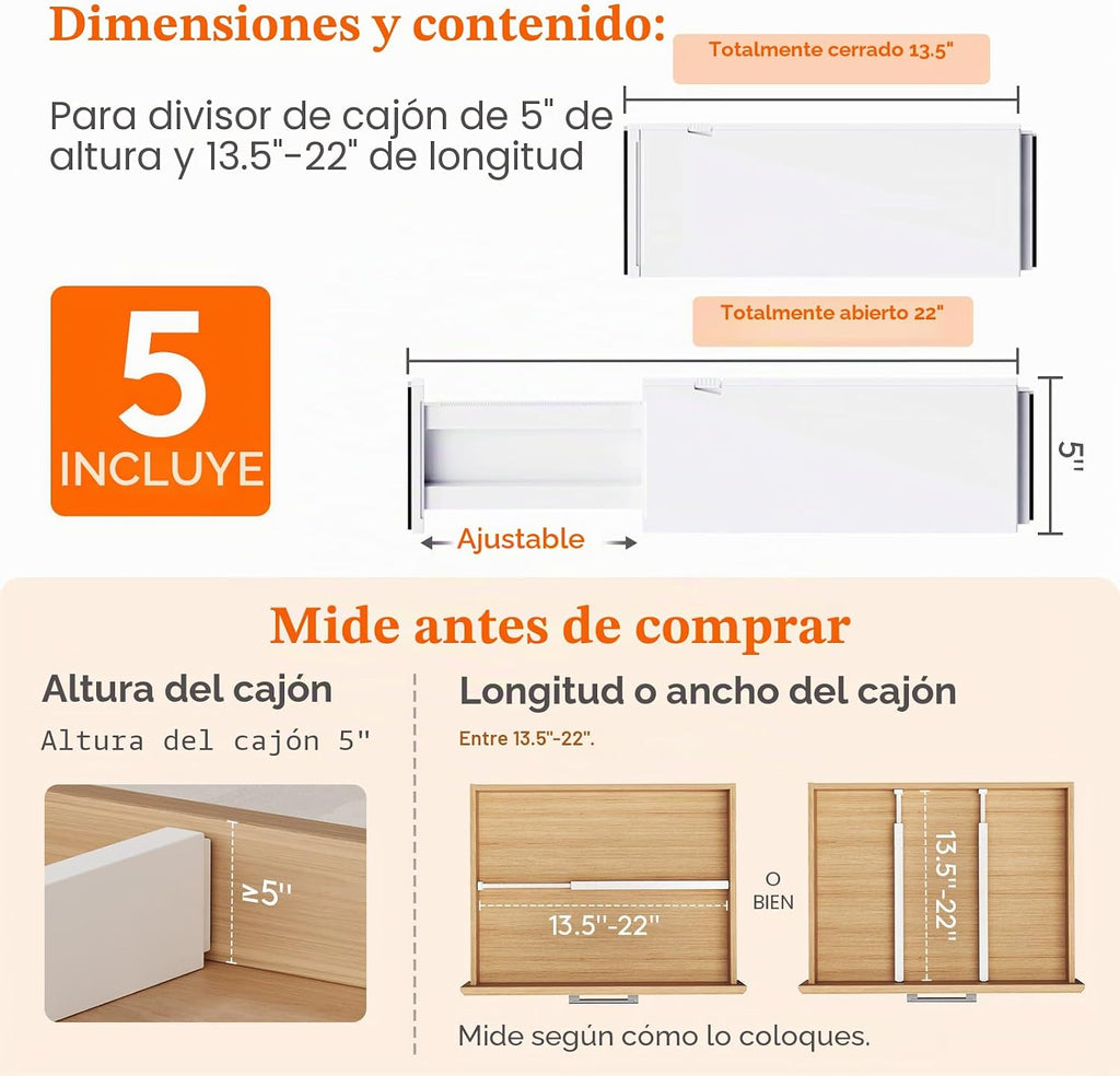 Lifewit Divisores de Cajón Taller de 5 pulgadas, Organizadores de Cajón Profundo Ajustables