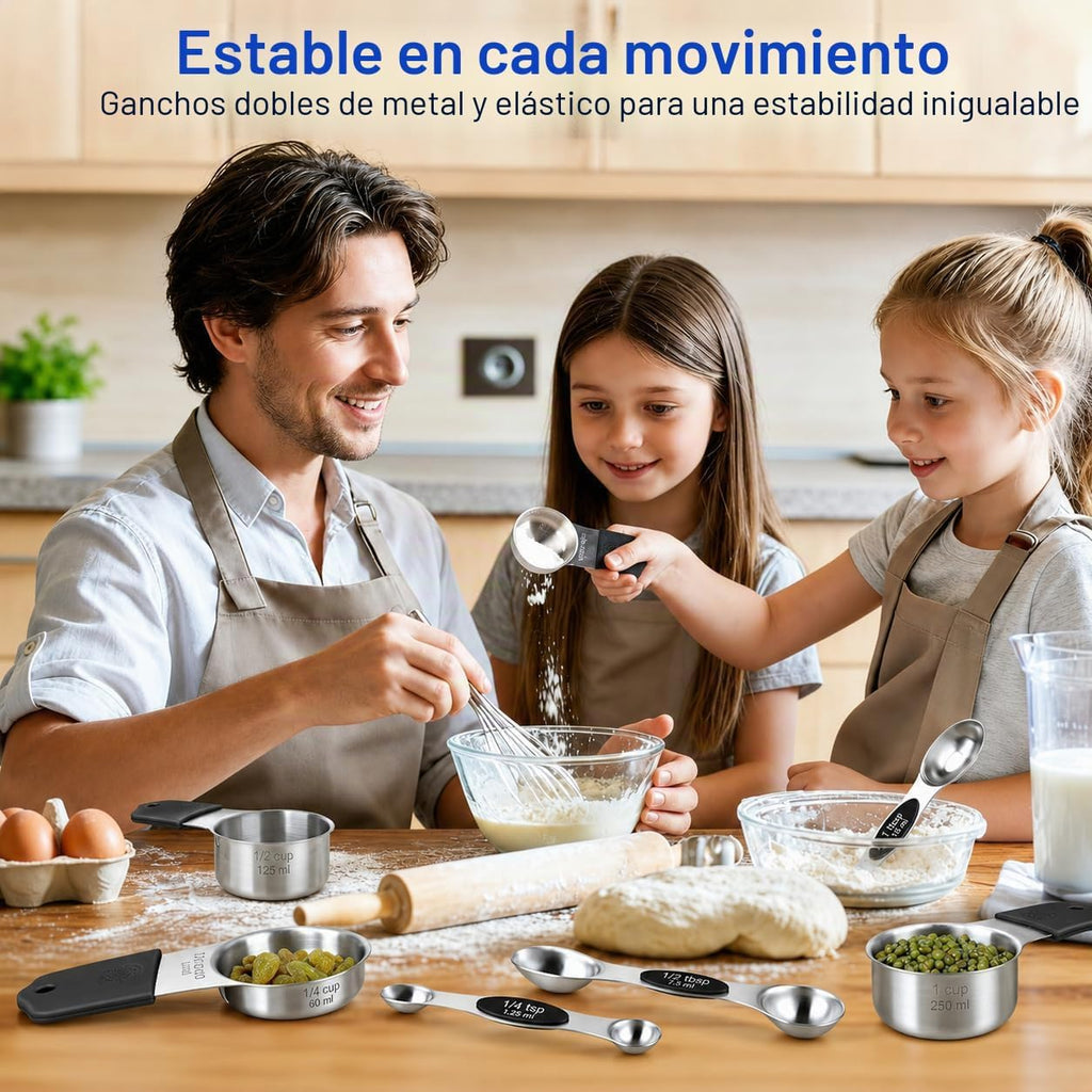 Juego de tazas y cucharas medidoras magnéticas, tazas de acero inoxidable