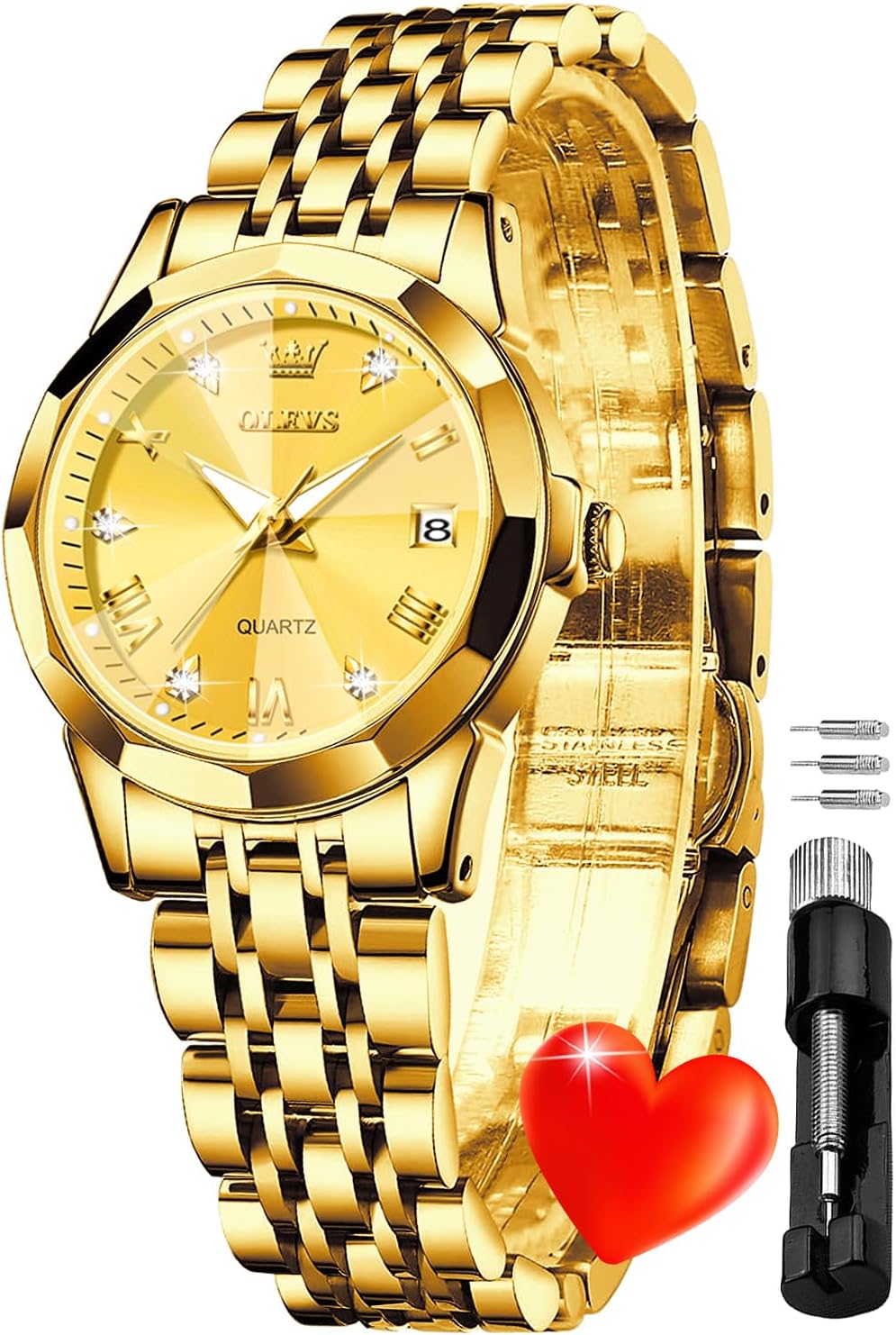OLEVS Reloj Analógico de Cuarzo para Mujer, Acero Inoxidable Plateado de Dos Tonos, Moda, Resistente al Agua, Luminoso, con Fecha y Día, Relojes de Pulsera para Damas