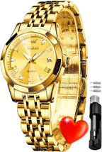 OLEVS Reloj Analógico de Cuarzo para Mujer, Acero Inoxidable Plateado de Dos Tonos, Moda, Resistente al Agua, Luminoso, con Fecha y Día, Relojes de Pulsera para Damas