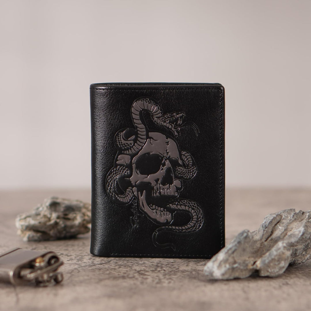skneephate Billeteras plegables para hombre, diseño de calavera ver...