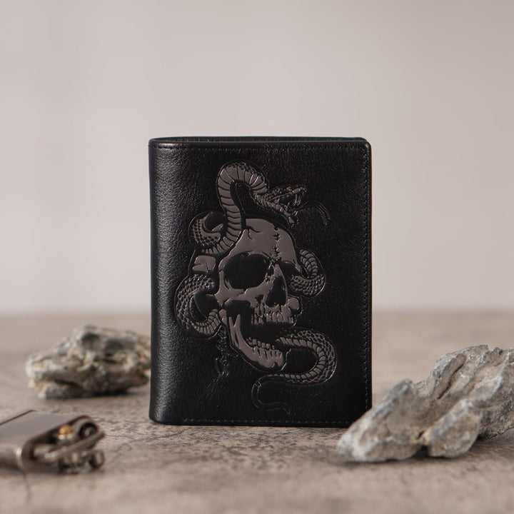 skneephate Billeteras plegables para hombre, diseño de calavera ver...