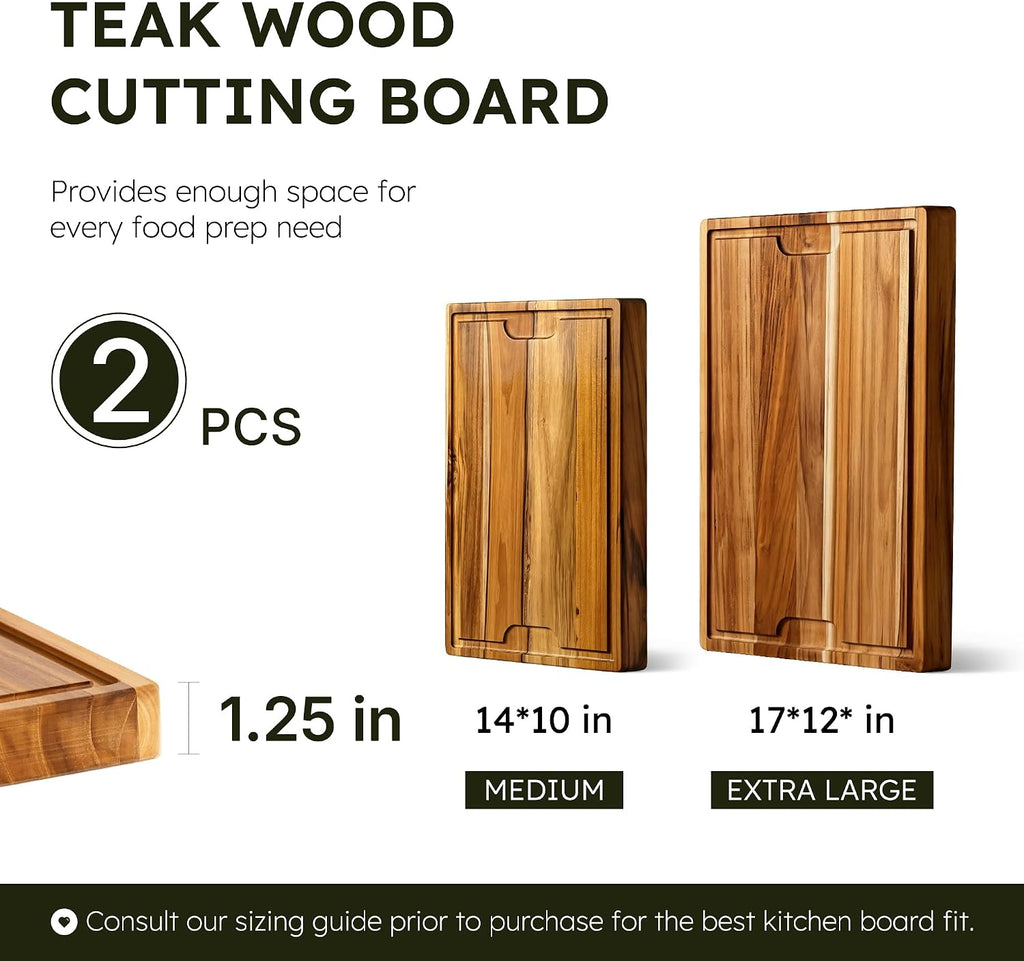 Juego de 2 Tablas de Corte de Teak con Charco de Jugos