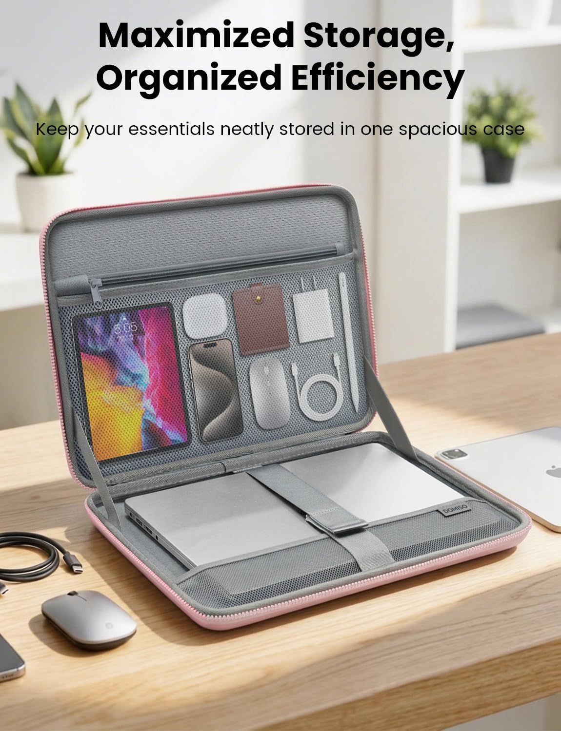 Funda rígida para laptop DOMISO 17-17.3 pulgadas, impermeable, a prueba de golpes, con asa y bolsillo de almacenamiento, compatible con MacBook, HP, Dell, Rosa