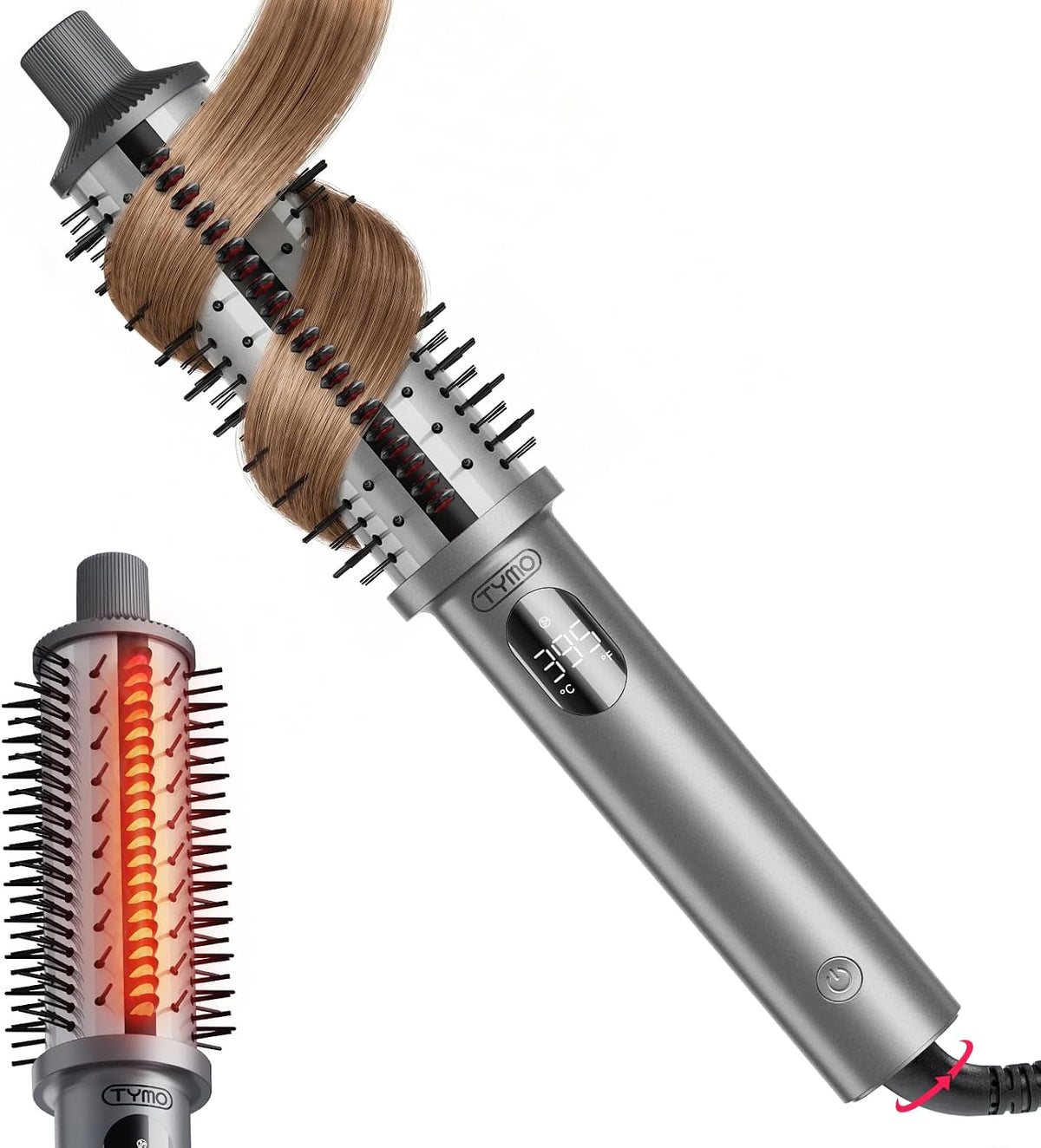 TYMO STYLUX PRO - Cepillo térmico para rizar, cepillo redondo calentado de
