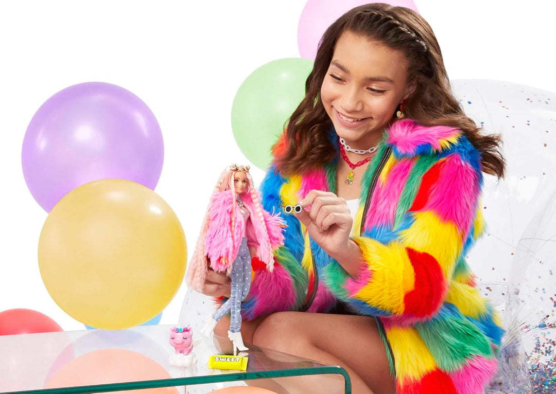 Barbie Muñeca extra y accesorios con pelo rizado rubio con rayas ro...