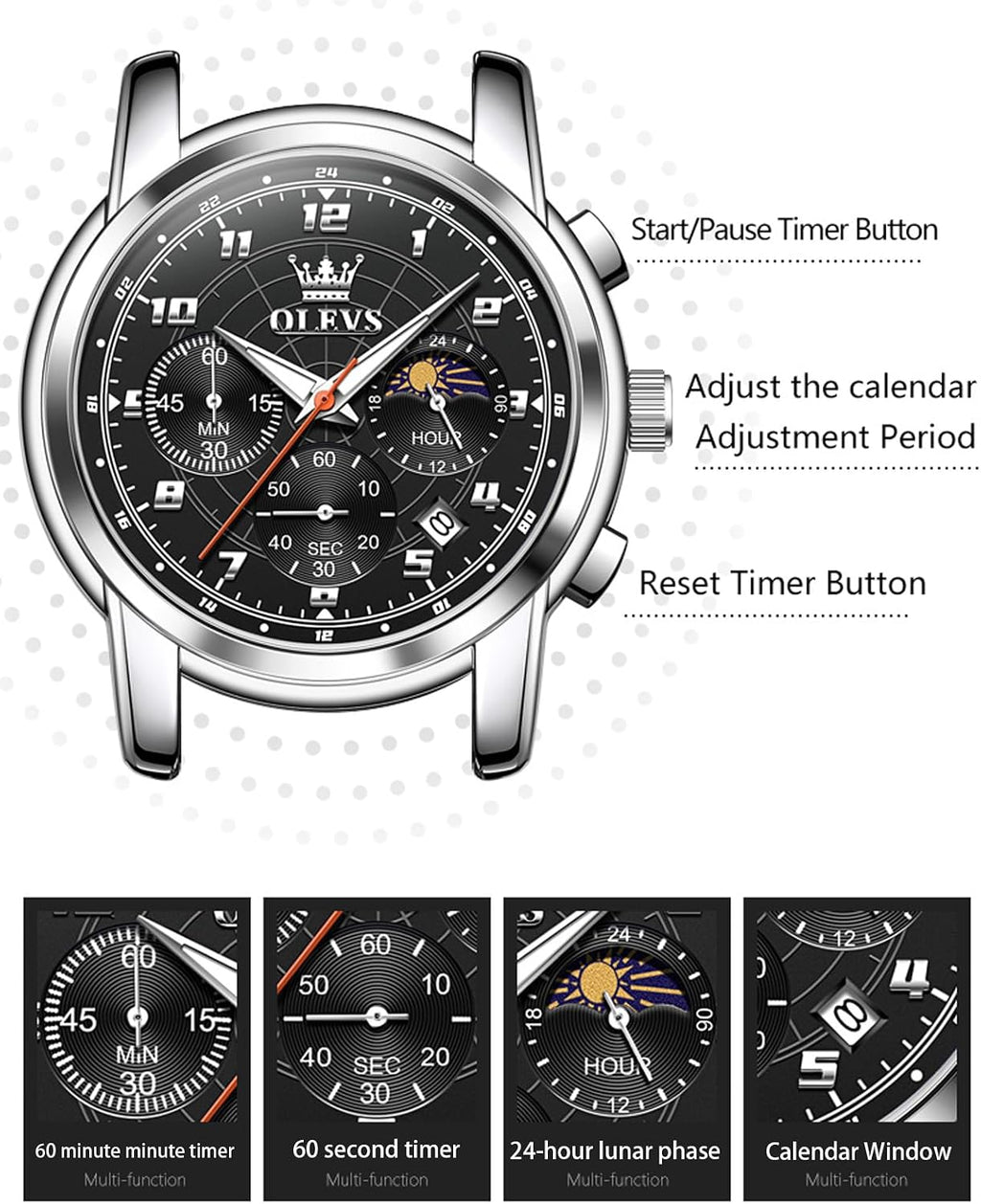 Reloj OLEVS para Hombre Original Analógico de Cuarzo Negocios Reloj de Pulsera de Lujo para Hombre Impermeable Acero Inoxidable Fecha Moda Vestir Casual Estilizado Cronógrafo Diseño reloj para Hombre