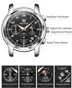Reloj OLEVS para Hombre Original Analógico de Cuarzo Negocios Reloj de Pulsera de Lujo para Hombre Impermeable Acero Inoxidable Fecha Moda Vestir Casual Estilizado Cronógrafo Diseño reloj para Hombre