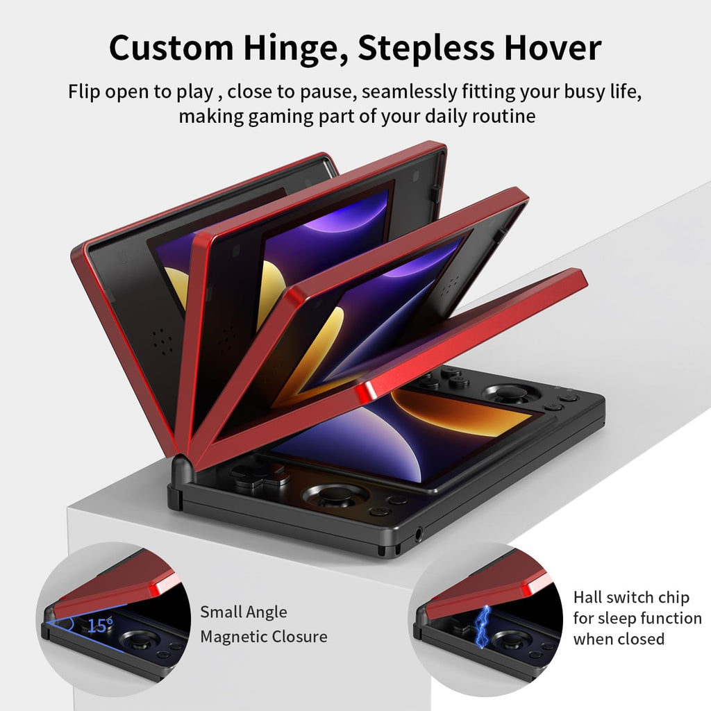 Consola de juego portátil plegable RG DS RK3568 Anbernic Sistema Android 14 Joystick para dos jugadores Superior e Inferior Pantalla dual de 4 pulgadas OCA Pantalla táctil completa 4000mAh 3 + 32GB
