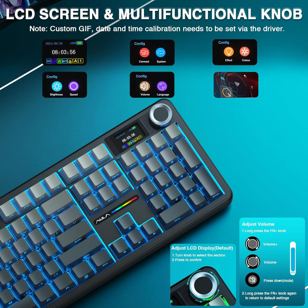 AULA F108 PRO - Teclado mecánico inalámbrico con pantalla y perilla...