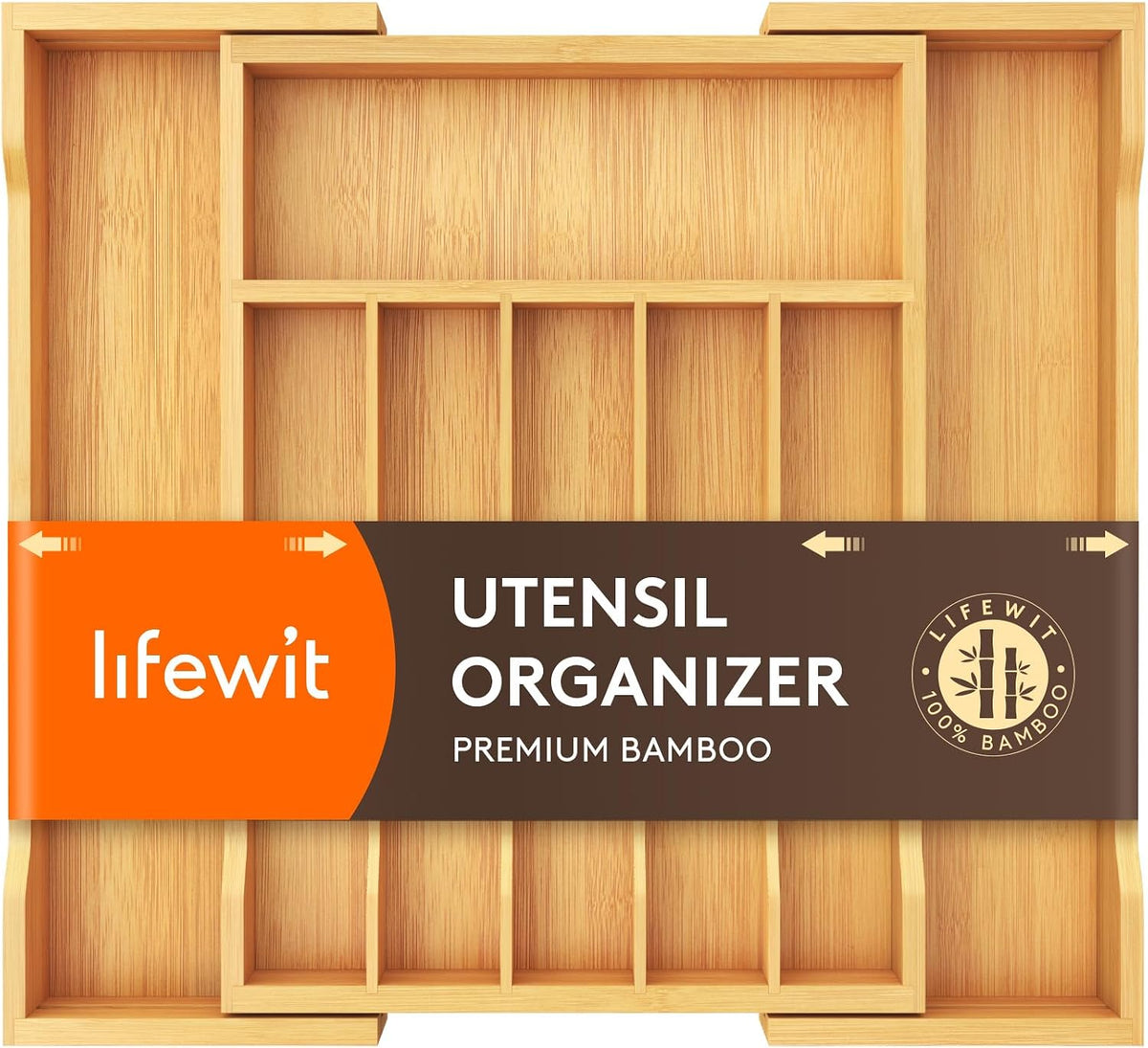Lifewit - Organizador de cajones de cocina de bambú, bandeja para