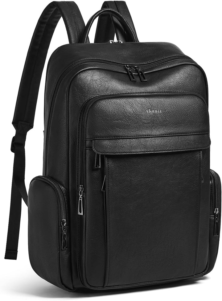 Shrrie Mochila de cuero para laptop para mujer con mochila de compu...