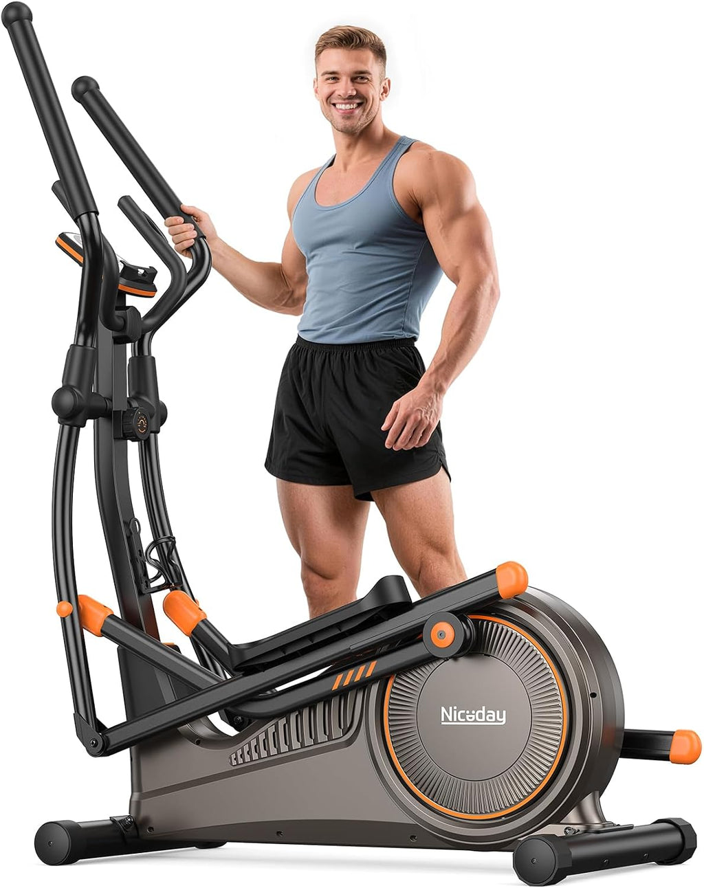 Niceday Máquina elíptica de ejercicios, máquina elíptica para el hogar, entrenador elíptico magnético con zancada de 15.5 a 19 pulgadas, 16 niveles de resistencia, capacidad de carga de 400 libras