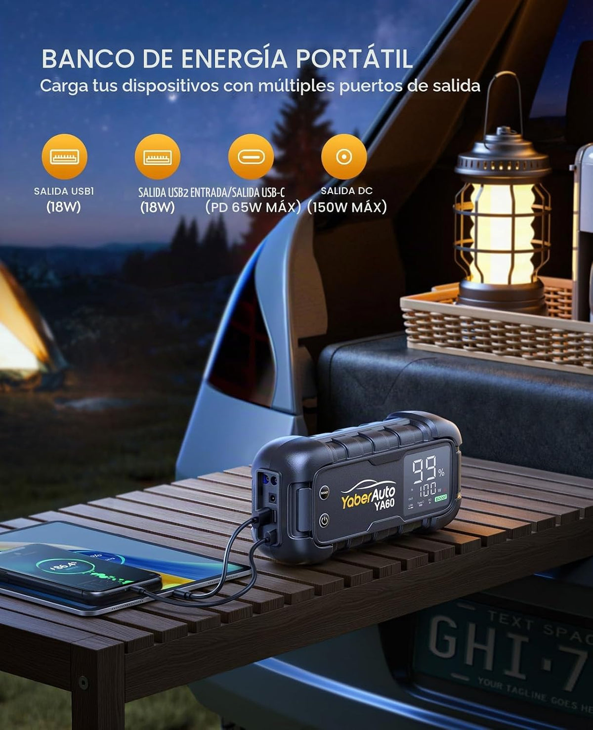 YaberAuto 8000A Arrancador de Batería 99Wh 65W Carga rápida (Todos gasolina/12.0L diésel)
