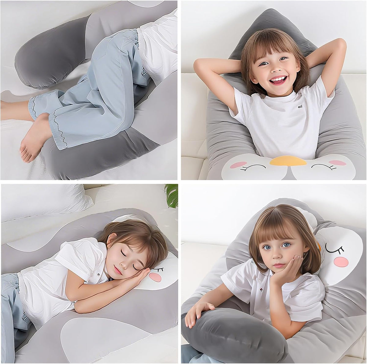 Almohada larga de felpa en forma de U de 47x23 pulgadas para niños, almohada grande y suave con forma de pingüino para dormir, peluches grandes y bonitos, funda lavable, regalo para niños y