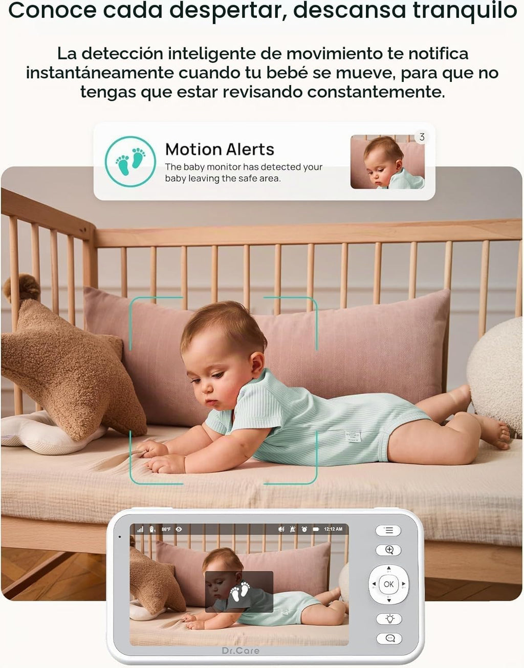 Dr.Care LumiView Monitor inteligente WiFi de 5 pulgadas con 2 cámaras